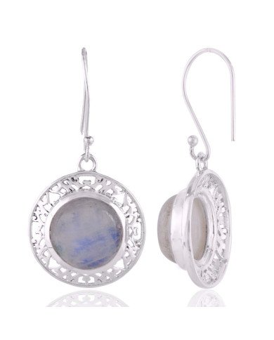 Rainbow Moonstone and Silver Filigree Earring Jackets Dangle