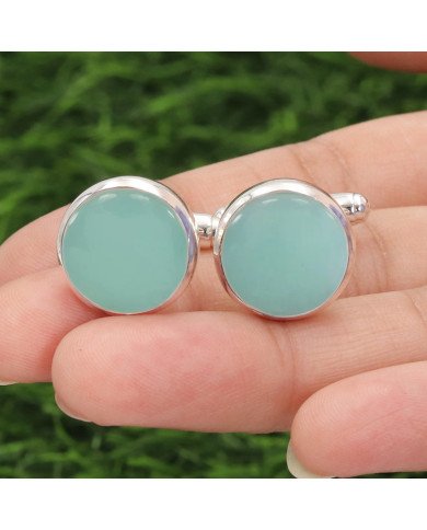 Chrysoprase Cufflinks 925 Sterling Silver Cufflinks for Men