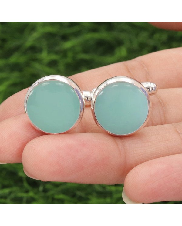 Chrysoprase Cufflinks 925 Sterling Silver Cufflinks for Men