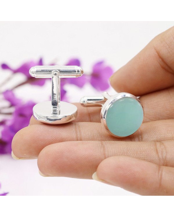 Chrysoprase Cufflinks 925 Sterling Silver Cufflinks for Men