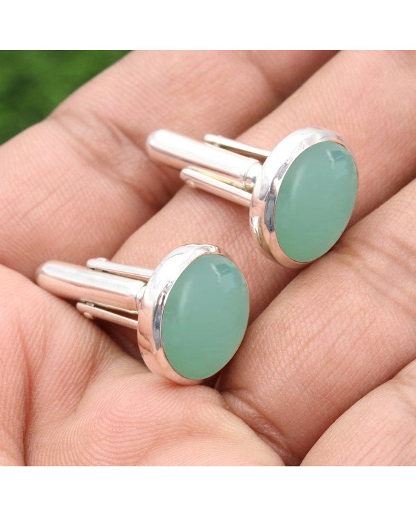 Chrysoprase Cufflinks 925 Sterling Silver Cufflinks for Men