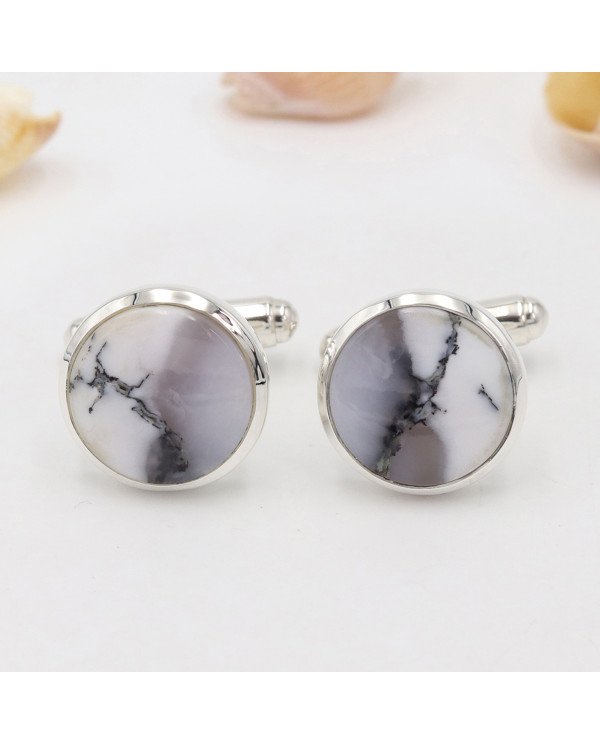 925 Sterling Silver Cufflinks Dendrite Opal Cufflink for Men