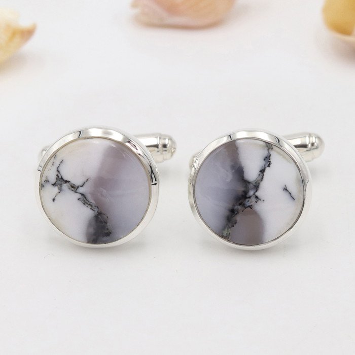 925 Sterling Silver Cufflinks Dendrite Opal Cufflink for Men
