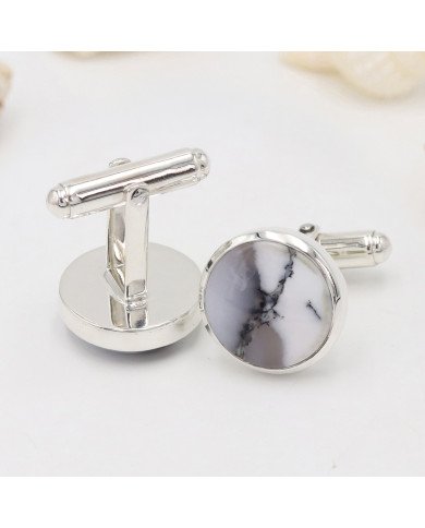 925 Sterling Silver Cufflinks Dendrite Opal Cufflink for Men