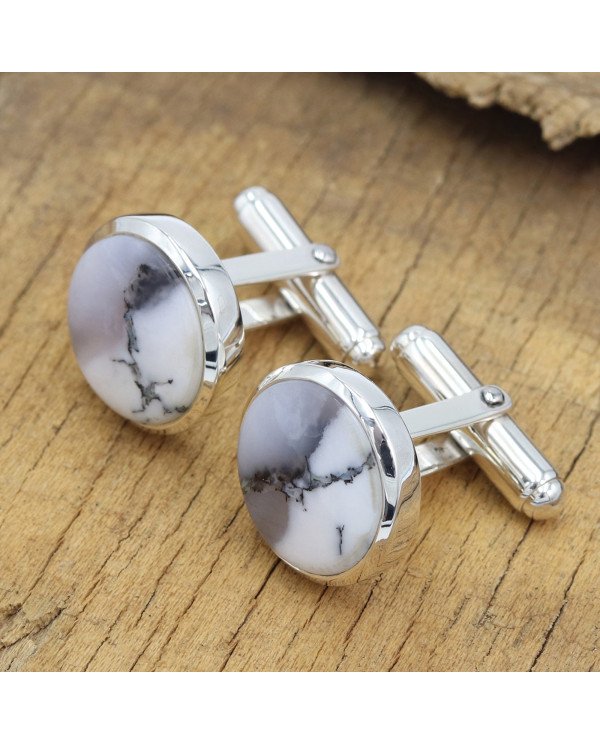 925 Sterling Silver Cufflinks Dendrite Opal Cufflink for Men