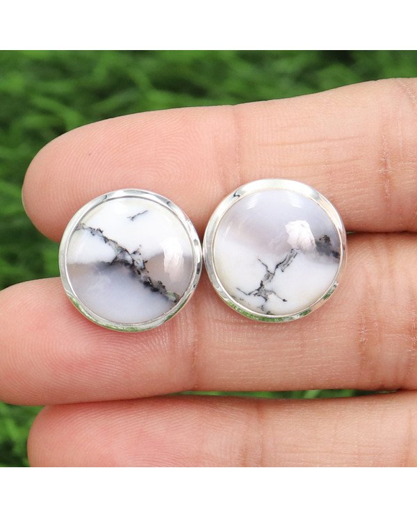 925 Sterling Silver Cufflinks Dendrite Opal Cufflink for Men