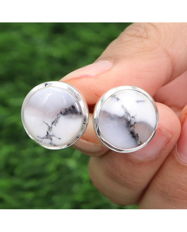 925 Sterling Silver Cufflinks Dendrite Opal Cufflink for Men