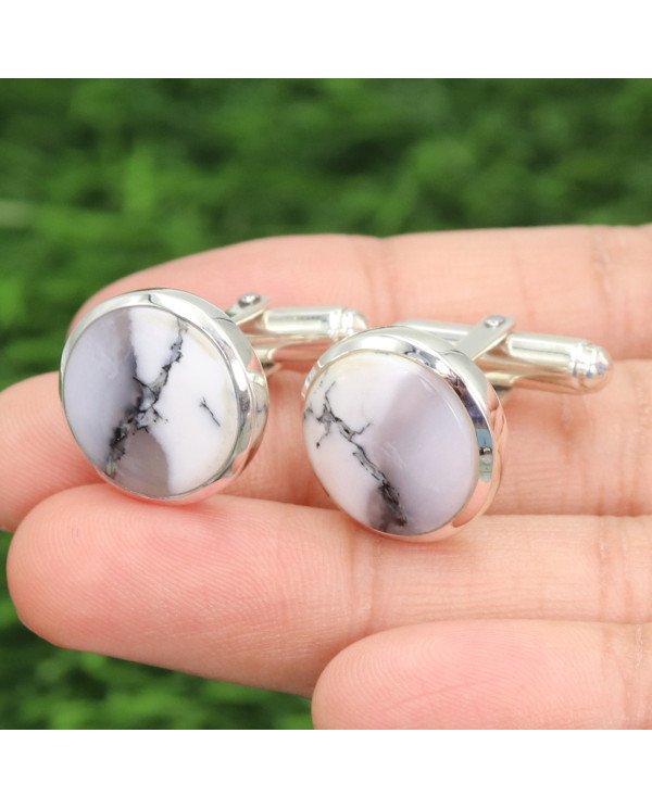 925 Sterling Silver Cufflinks Dendrite Opal Cufflink for Men