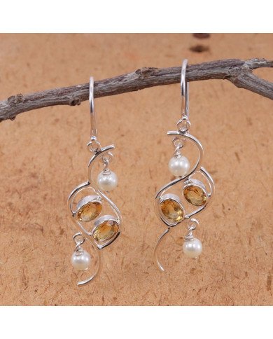 Citrine and Pearl Earring 925 Sterling Silver Earring Citrine Earrings