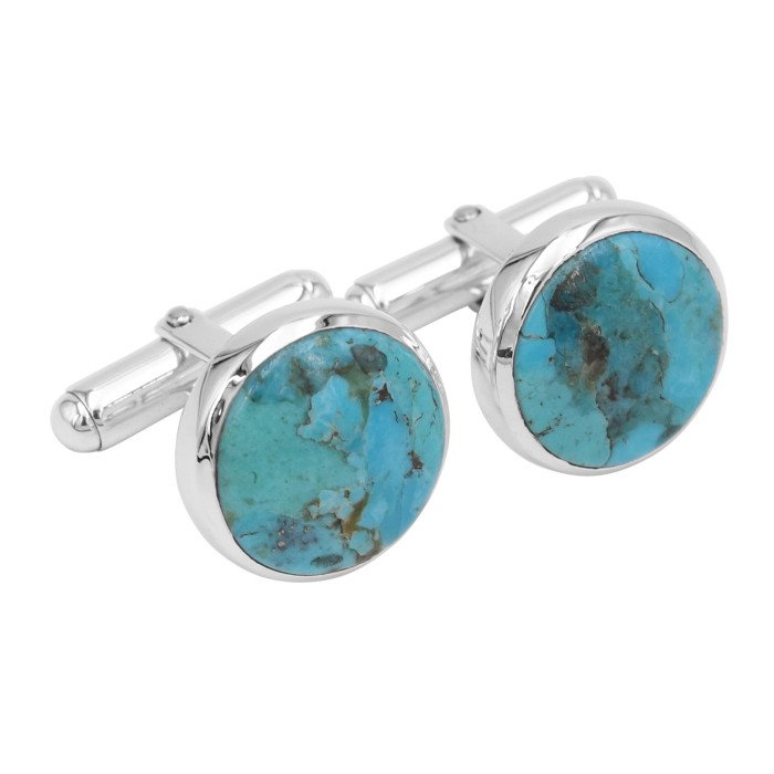 925 Sterling Silver Blue Turquoise Cufflink for Men