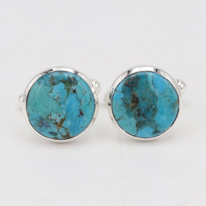 925 Sterling Silver Blue Turquoise Cufflink for Men