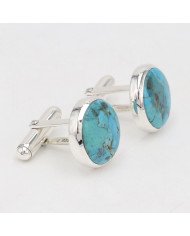 925 Sterling Silver Blue Turquoise Cufflink for Men