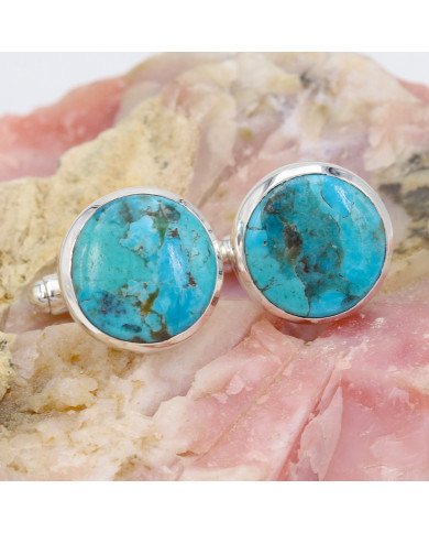 925 Sterling Silver Blue Turquoise Cufflink for Men