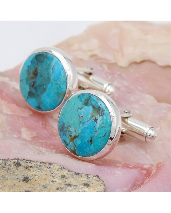 925 Sterling Silver Blue Turquoise Cufflink for Men