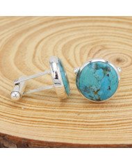 925 Sterling Silver Blue Turquoise Cufflink for Men