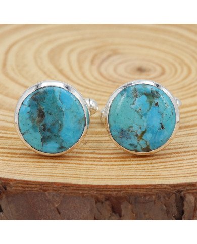 925 Sterling Silver Blue Turquoise Cufflink for Men