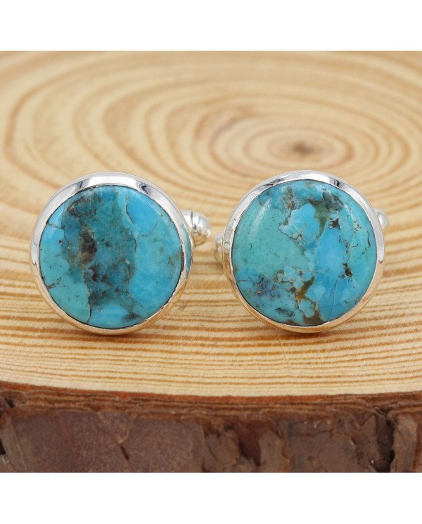 925 Sterling Silver Blue Turquoise Cufflink for Men