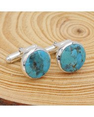 925 Sterling Silver Blue Turquoise Cufflink for Men