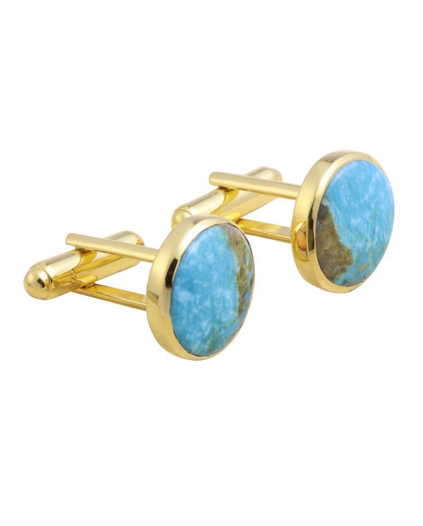 Gold Vermeil Sterling Silver Blue Turquoise Cufflink for Men