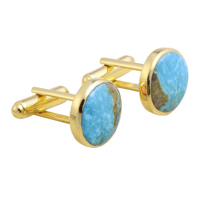 Gold Vermeil Sterling Silver Blue Turquoise Cufflink for Men