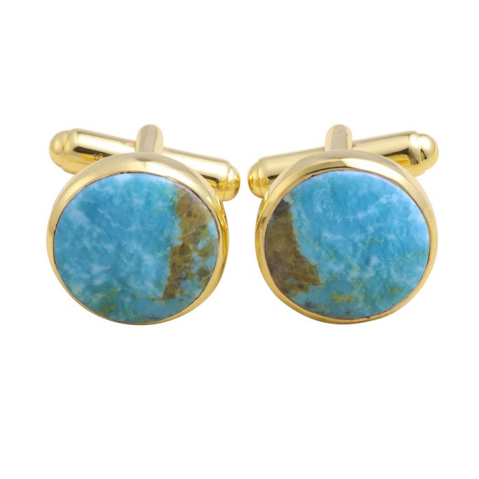 Gold Vermeil Sterling Silver Blue Turquoise Cufflink for Men
