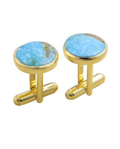 Gold Vermeil Sterling Silver Blue Turquoise Cufflink for Men