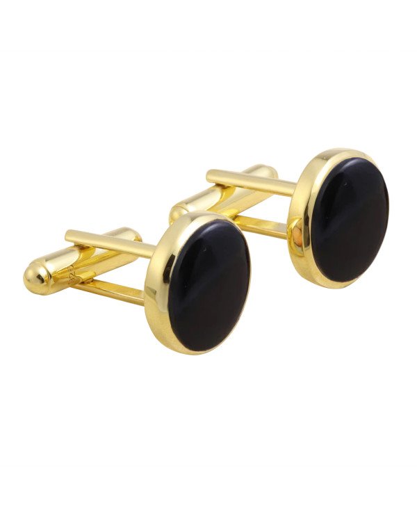 18k Gold Vermeil Sterling Silver Black Spinel Cufflink for Men