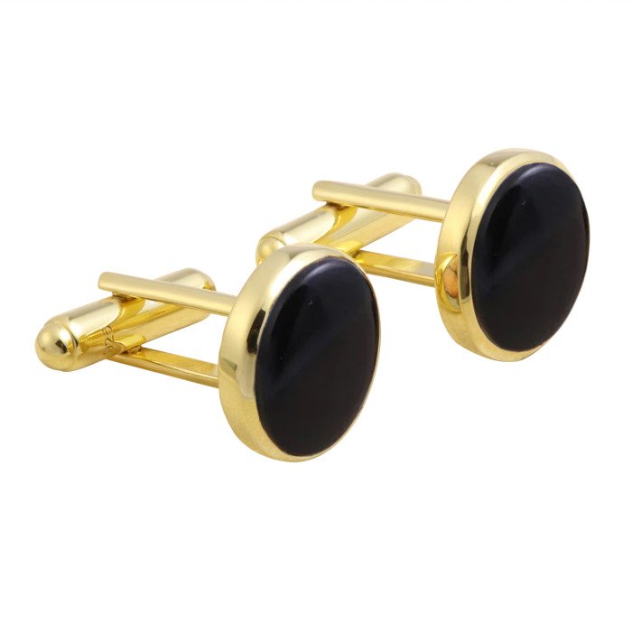 18k Gold Vermeil Sterling Silver Black Spinel Cufflink for Men