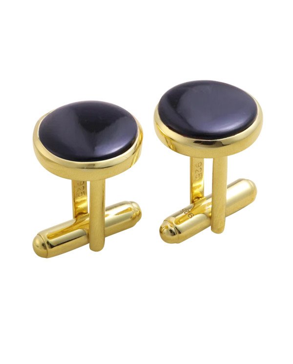 18k Gold Vermeil Sterling Silver Black Spinel Cufflink for Men