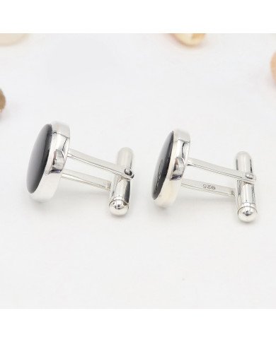 925 Sterling Silver Black Spinel Cufflink for Men