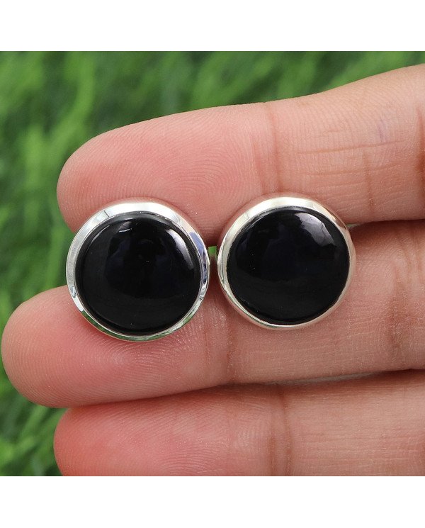 925 Sterling Silver Black Spinel Cufflink for Men