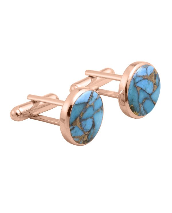 Rose Gold Vermeil Silver Blue Copper Turquoise Cufflink for Men