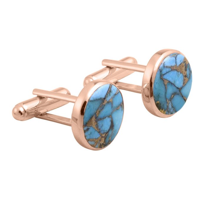 Rose Gold Vermeil Silver Blue Copper Turquoise Cufflink for Men
