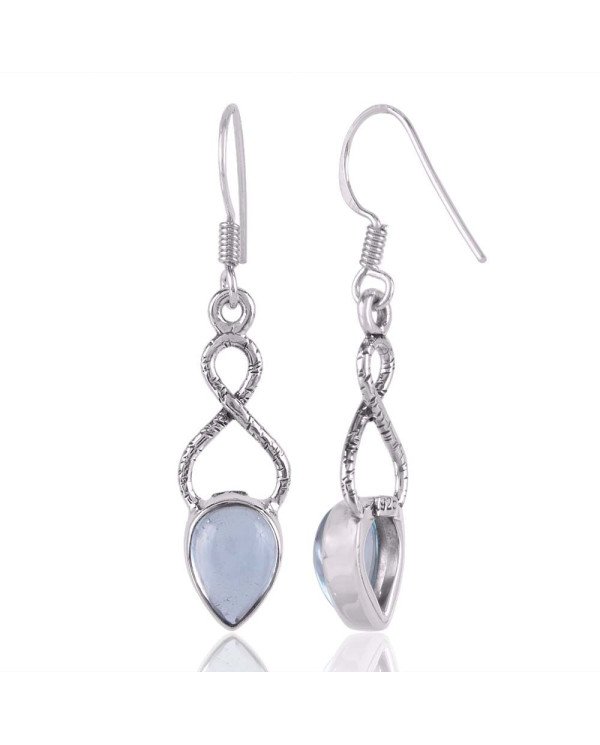 Blue Topaz BT Small Earrings for Women Sterling Silver Infinity Style