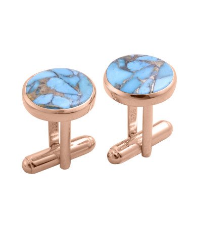 Rose Gold Vermeil Silver Blue Copper Turquoise Cufflink for Men