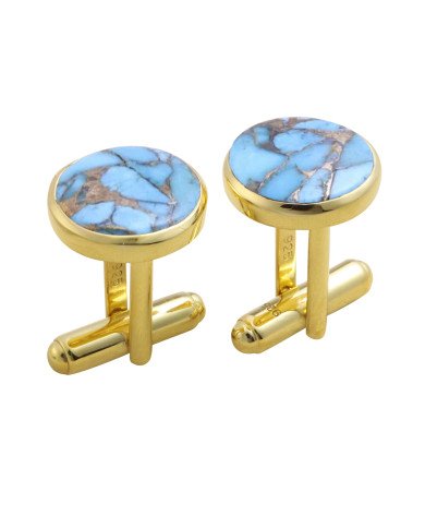 18k Gold Vermeil Silver Blue Copper Turquoise Cufflink for Men