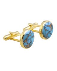 18k Gold Vermeil Silver Blue Copper Turquoise Cufflink for Men