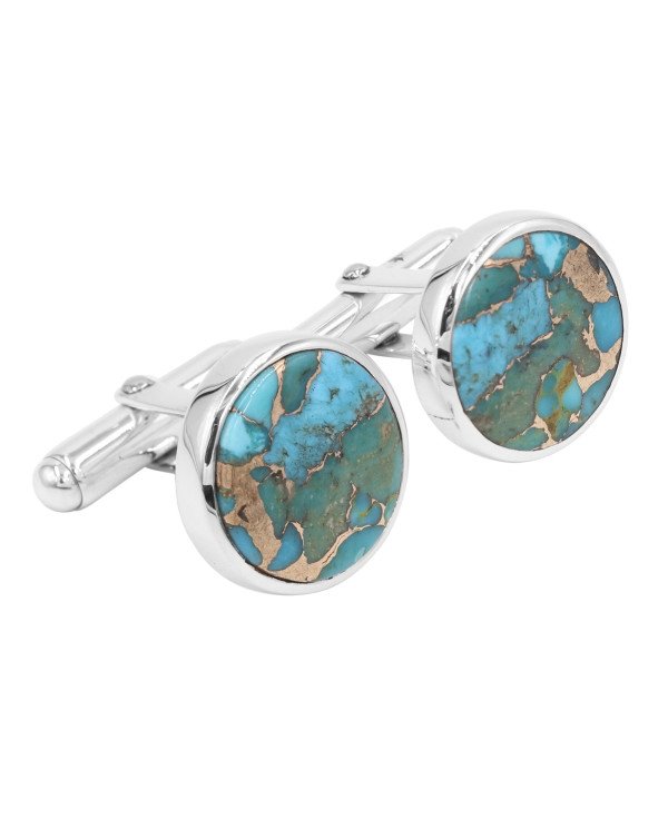 Sterling Silver Blue Copper Turquoise Cufflink for Men
