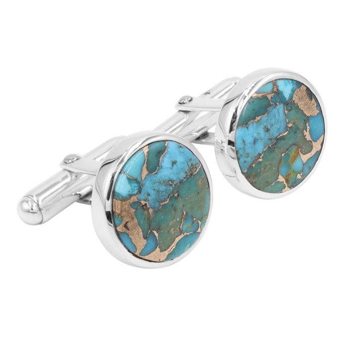 Sterling Silver Blue Copper Turquoise Cufflink for Men