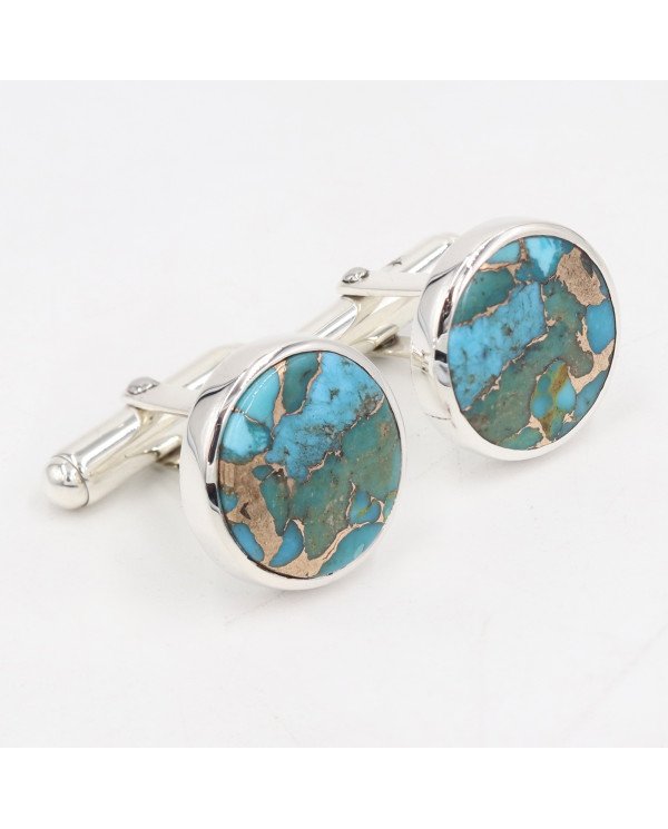 Sterling Silver Blue Copper Turquoise Cufflink for Men