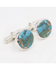 Sterling Silver Blue Copper Turquoise Cufflink for Men