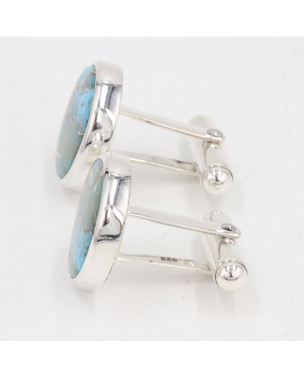 Sterling Silver Blue Copper Turquoise Cufflink for Men