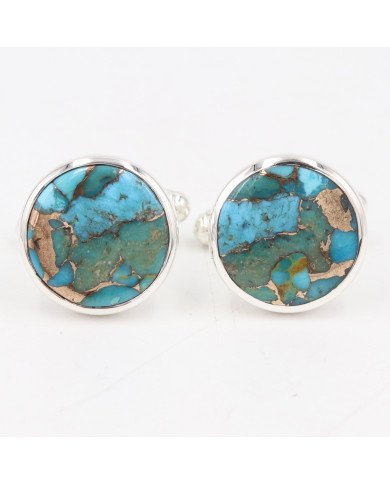 Sterling Silver Blue Copper Turquoise Cufflink for Men