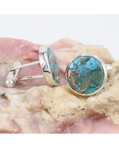 Sterling Silver Blue Copper Turquoise Cufflink for Men