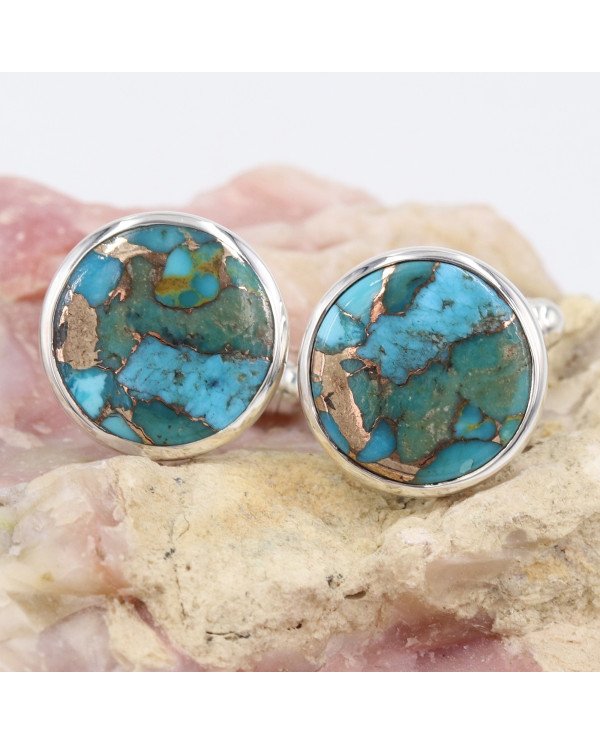 Sterling Silver Blue Copper Turquoise Cufflink for Men