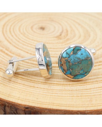 Sterling Silver Blue Copper Turquoise Cufflink for Men