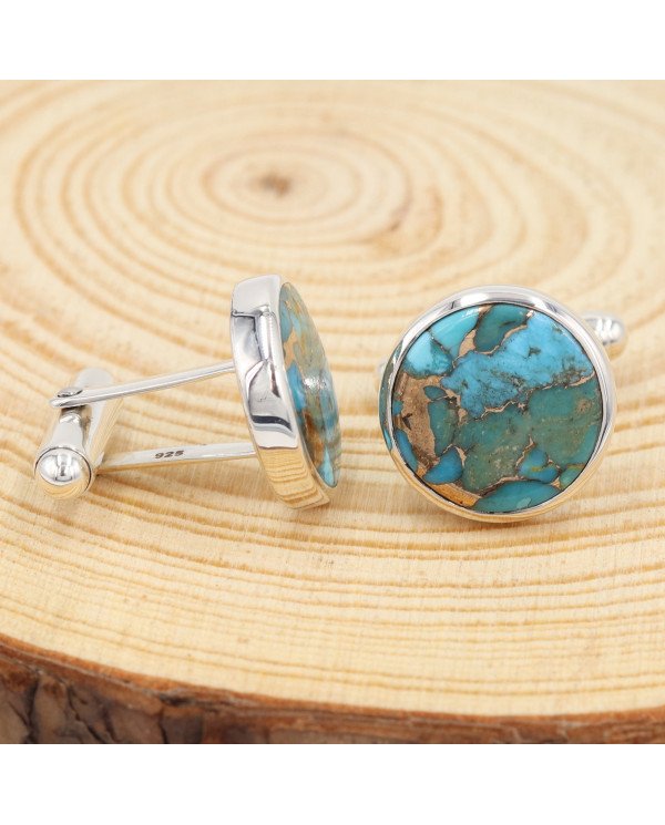 Sterling Silver Blue Copper Turquoise Cufflink for Men