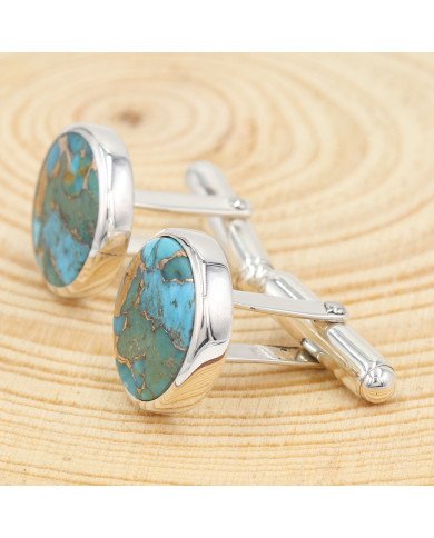Sterling Silver Blue Copper Turquoise Cufflink for Men