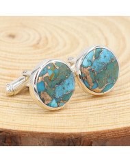 Sterling Silver Blue Copper Turquoise Cufflink for Men
