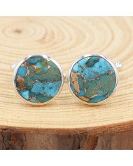 Sterling Silver Blue Copper Turquoise Cufflink for Men